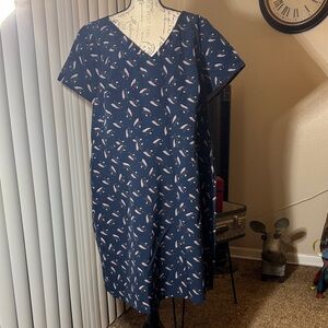 LOFT Navy Floral V-Neck Midi Dress